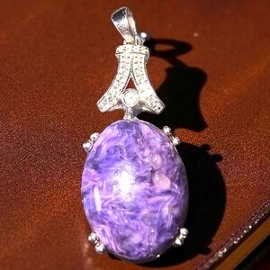 Charoite, White Topaz And Sterling Silver Statement Pendant